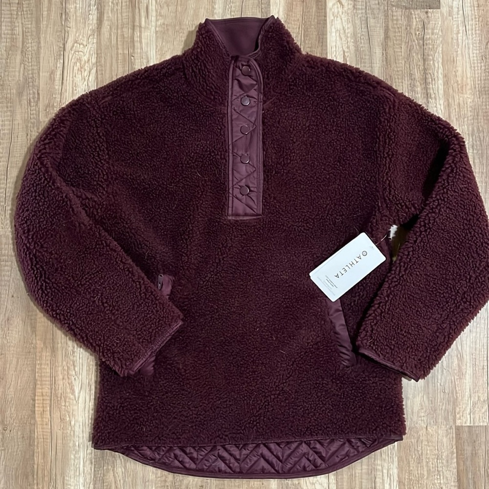 Athleta cozy Sherpa snap sweatshirt small S NWT